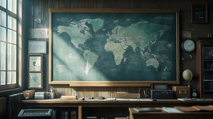 Vintage Chalkboard with World Map Illustration