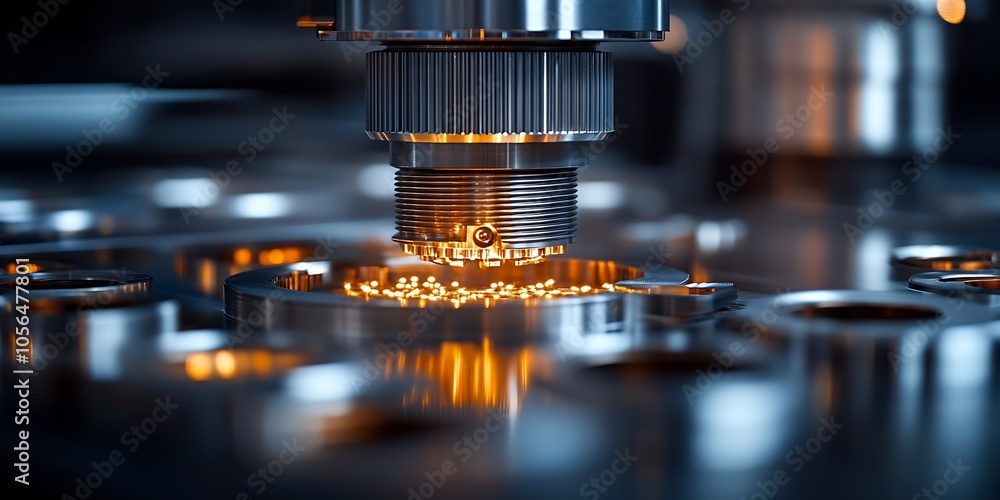 Poster Precision CNC Machine Crafting Metal Components with Intense Focus on Detailed Engineering : Generative AI