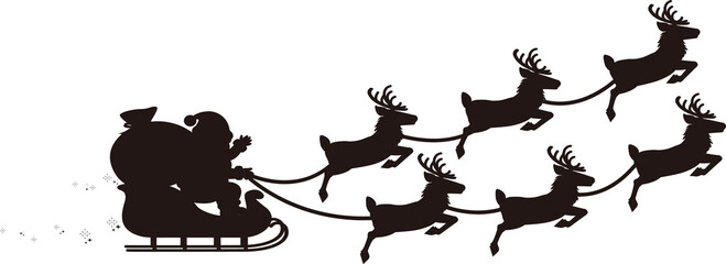 christmas　クリスマス　サンタクロース　トナカイ　ソリ　シルエット　イラスト素材
