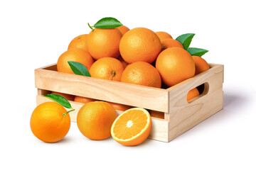 oranges fruit in a wooden box
