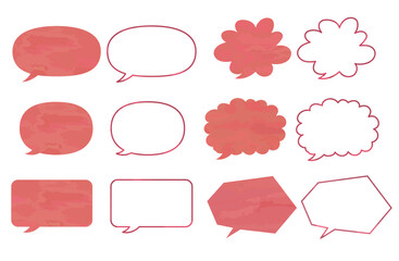 水彩手描き風吹き出しベクターイラストセット（ピンク・春・かわいい・桜色）
