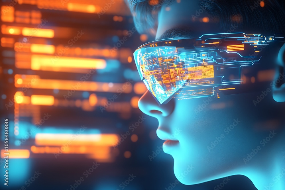 Poster innovative electronic eyewear and futuristic data visualization : generative ai