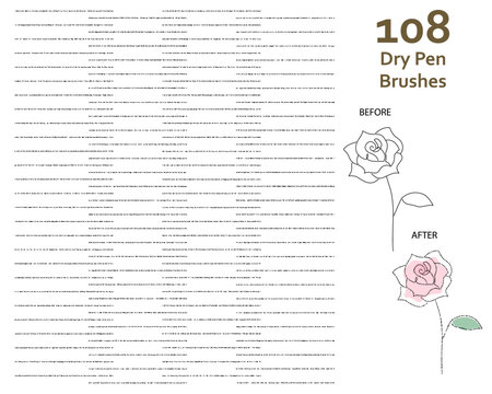 Set of 108 medium bold dry pen art brushes with unique texture for poster lettering, typography, text, font making, story book, animation/illustration. Compatible with Adobe Illustrator CS6 and above.