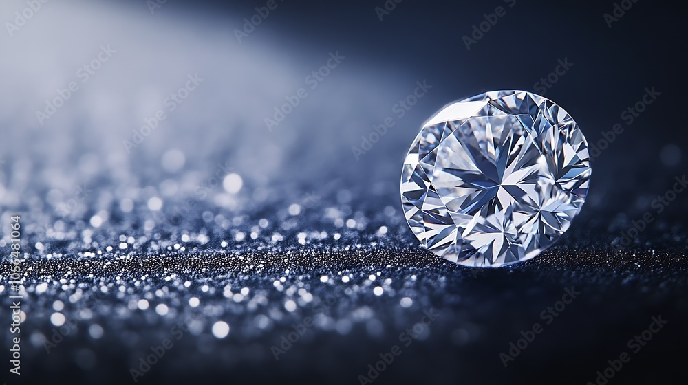 Poster closeup of single diamond on sparkling surface illuminated by subtle light : generative ai