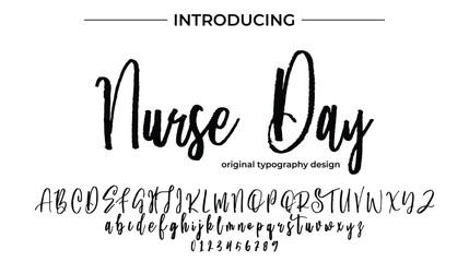 Nurse Day Font Stylish brush painted an uppercase vector letters, alphabet, typeface