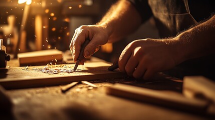 Artisan Perfecting Woodcraft with Precision and Traditional Methods : Generative AI