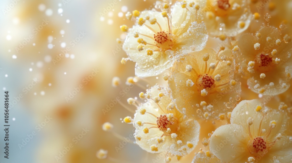 Poster close-up of delicate yellow flowers with soft bokeh effect.