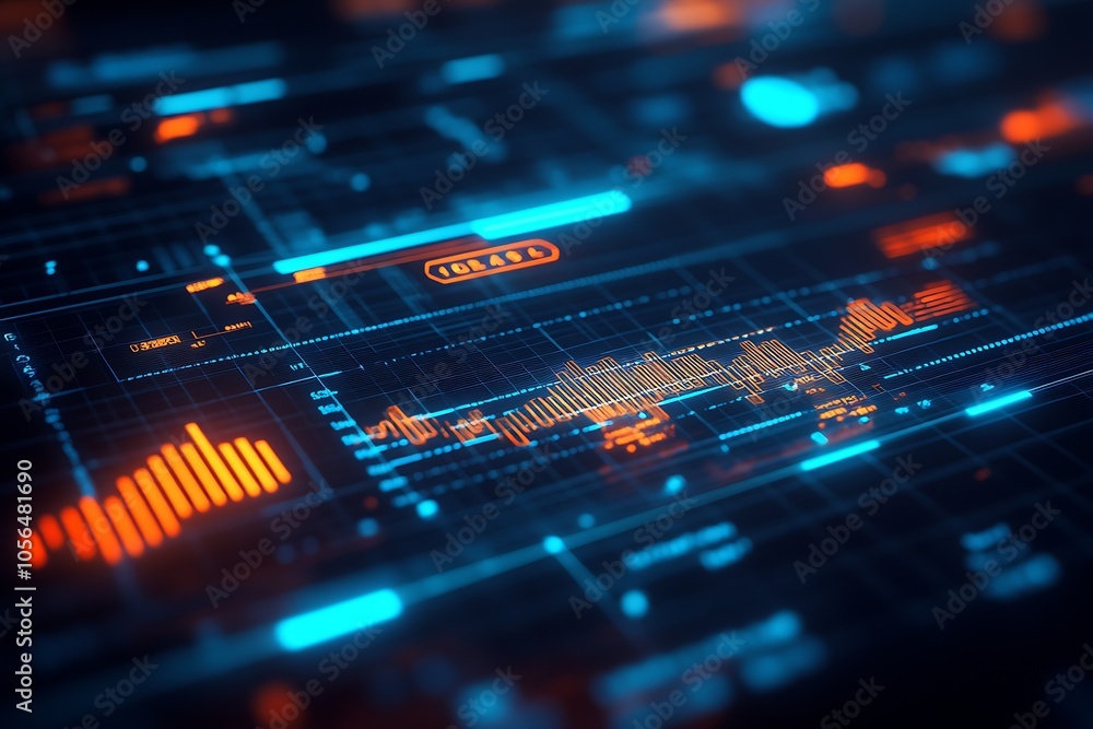 Aufkleber Futuristic Data Visualization of Financial Markets and Analytics with High-Tech Graphs : Generative AI