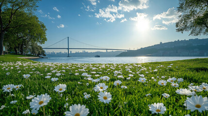 A bridge spanning the strait