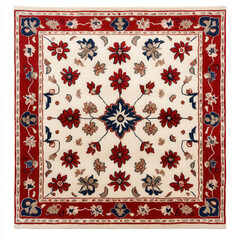 Traditional Thai fabric and painting adorn a carpet on a white background