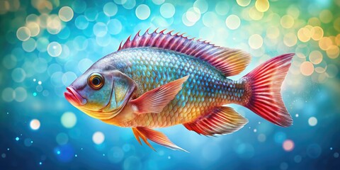 Fototapeta premium Vibrant and healthy tilapia fish isolated on a background, ideal for culinary use and seafood presentations, offering a fresh touch to any dish.