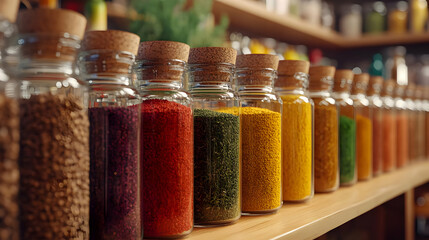 Glass Jars Filled With Spices 3D Illustration