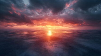 Fototapeta premium Orange Sunset Over Sea - Realistic Image