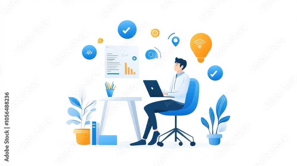 Poster a professional presenting a project proposal in a bright office, using a projector to highlight impo