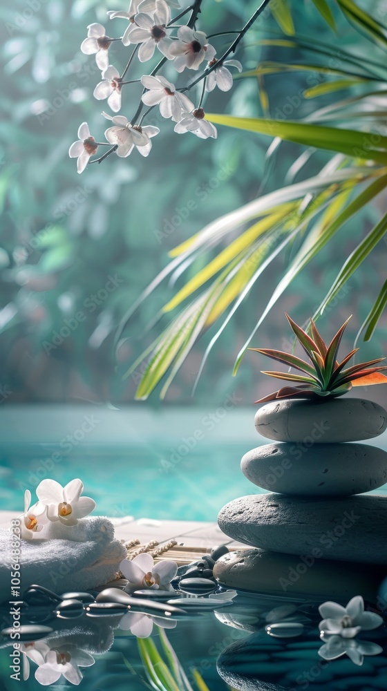 Poster conceptual image of a relaxing spa setting with artistic elements.