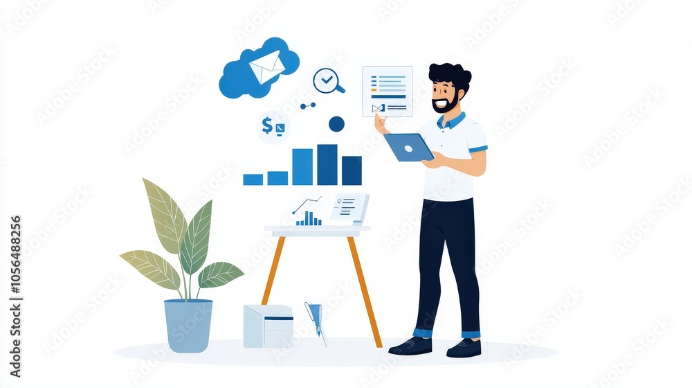Poster a professional presenting a project proposal in a bright office, using a projector to highlight impo