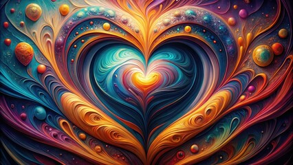Vibrant heart-shaped abstract artwork showcasing swirling patterns and striking generative AI designs, creating a stunning visual experience that captivates and inspires the viewer's imagination.