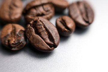 macro photo of coffee beans with selective focus. Photos can explain the condition of good and bad coffee beans