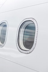 Obraz premium Detailed view of aircraft windows on a white background.