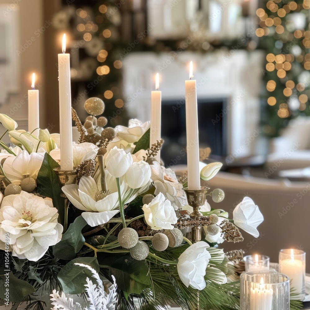 Poster a table is set with candles and flowers, creating a warm and inviting atmosphere. the candles are li