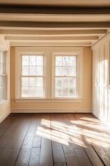 Fototapeta premium A large room with a white ceiling and white walls. The room is empty and has a lot of windows