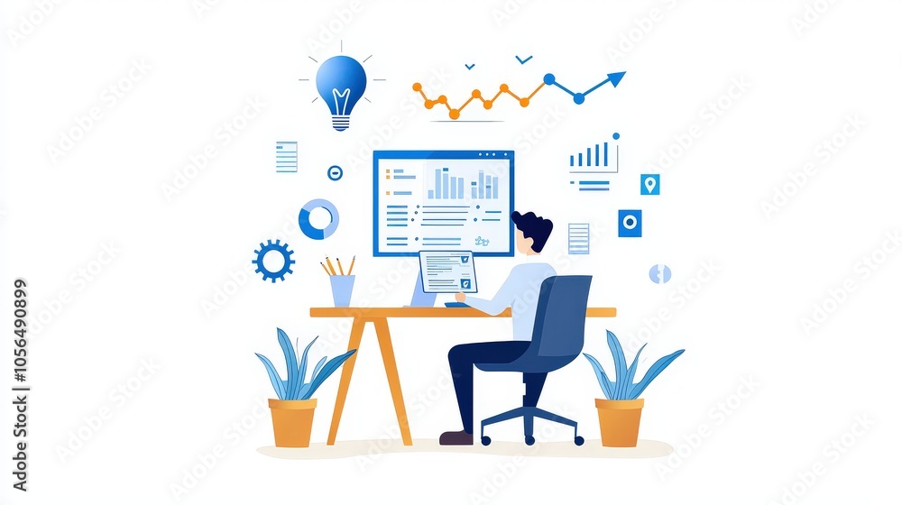 Poster a graphic designer creating visual elements for an seo proposal, integrating colorful charts and gra