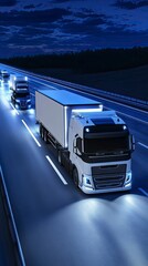 Illuminated trucks driving on a highway at night