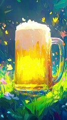 A refreshing glass of beer surrounded by vibrant flowers and nature