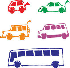 Vector illustration of transportation doodles, car doodles and various vehicles