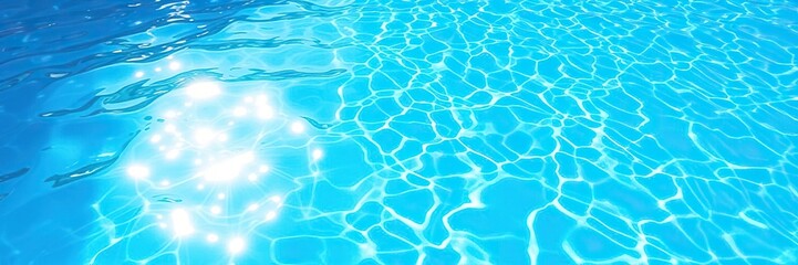 Solar glare reflecting on the shimmering blue water of a pool, summer, clear
