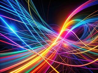 Obraz premium Abstract Neon Wallpaper with Dynamic Glowing Lines on Black Background for Modern Design