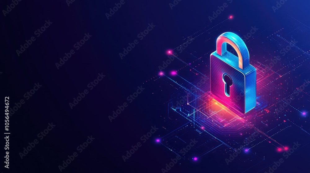Poster a colorful digital lock shines softly, with dynamic data streams flowing from it, showcasing the vit