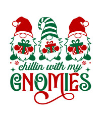 Chillin with my Gnomues Funny Christmas SVG T-shirt Designs, Christmas Quotes Cut Files Designs Bundle.