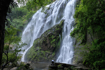 Fototapeta premium Khlong Lan Waterfall, in the rainy season