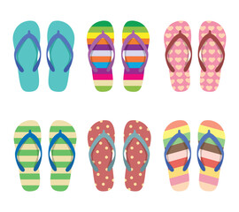 Set of colorful flip flops or slippers
