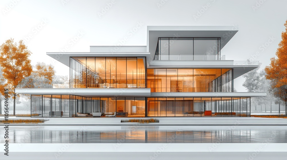 Poster modern architectural design featuring glass and open spaces.