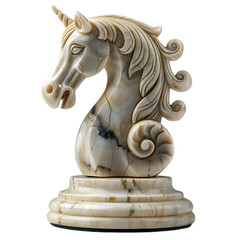 Ivory Chess Knight with intricate detailing, isolated on a white background