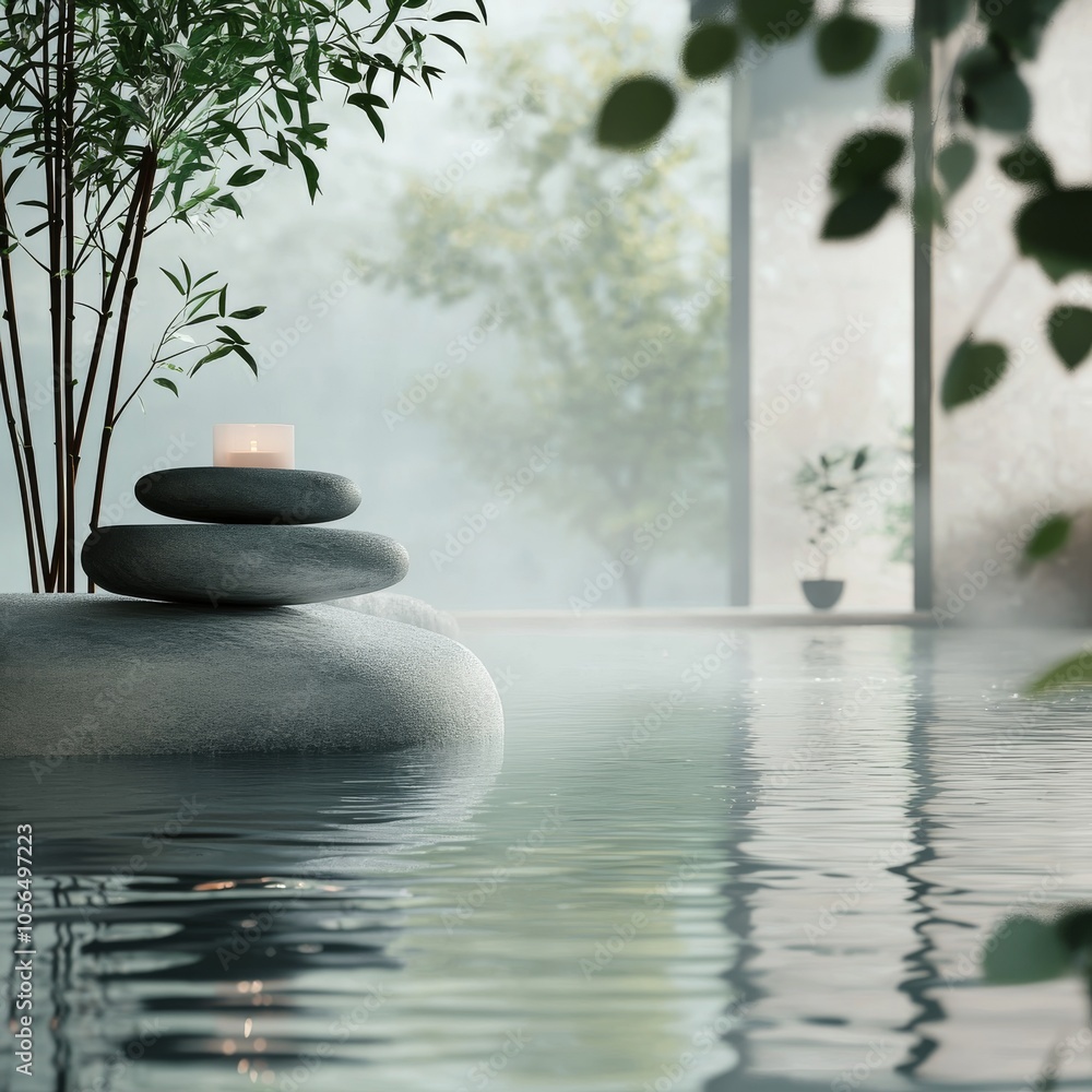 Poster peaceful spa environment with clear copy space for messaging.