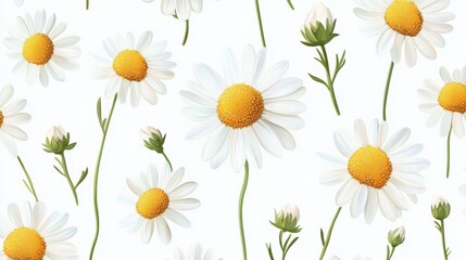 Seamless Daisies Pattern on White Background