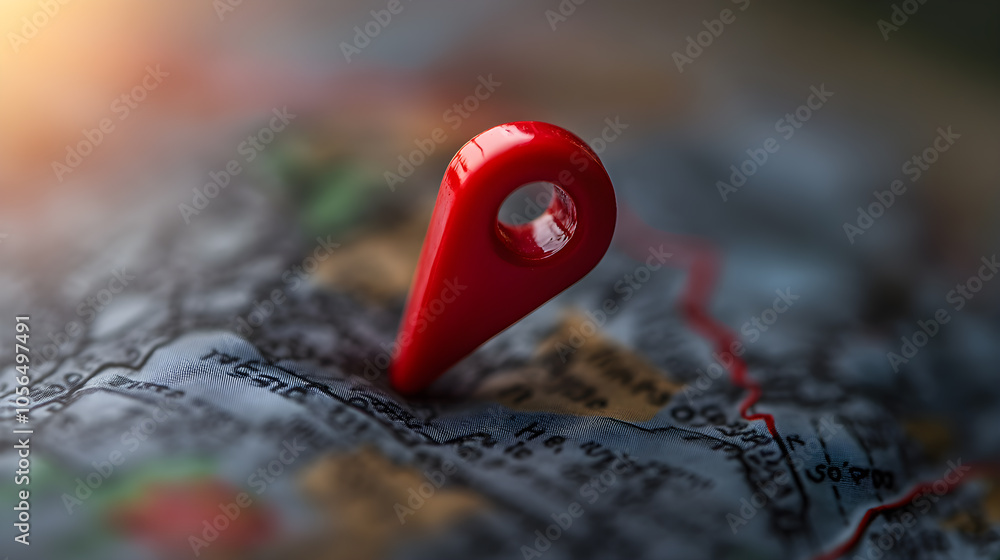 Poster a red pin is placed on a map, indicating a specific location