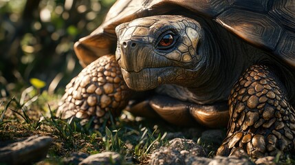 Naklejka premium Realistic Tortoise Close-Up on a Natural Setting