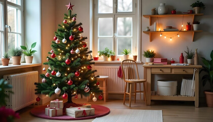christmas tree with gifts and decorations