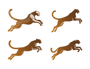 vector set silhouette of cheetah (brown)
