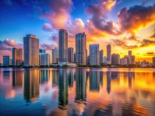 Fototapeta premium Aerial View of Miami Skyline at Sunset - Minimalist Urban Landscape Photography
