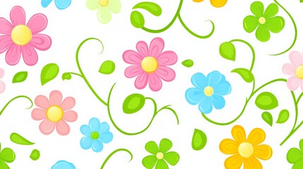 Colorful Garden Flower Pattern on White Background