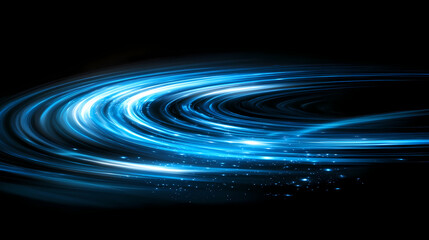 Dynamic swirling vortex of blue light rays speeding through dark space, evoking futuristic energy and technological advancement ambiance. Whirlpool. Illustration