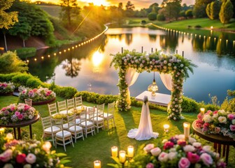 Fototapeta premium Aerial View of Serene Wedding Venue Surrounded by Nature's Beauty