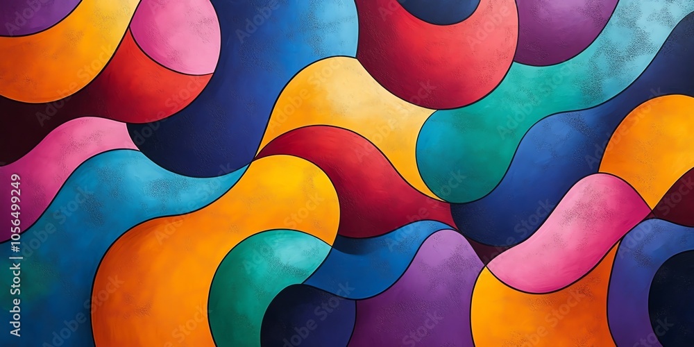 Poster abstract background of colorful wavy lines and shapes.