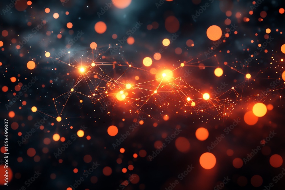 Poster abstract digital network with glowing points and lines on a dark background.