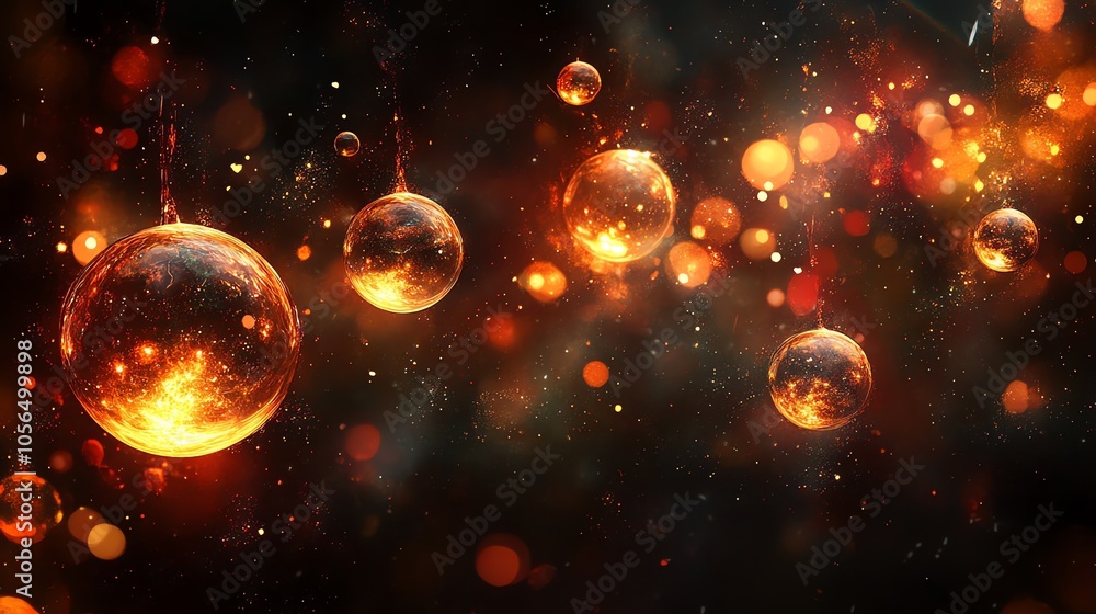 Poster Abstract glowing red spheres with bokeh effect.